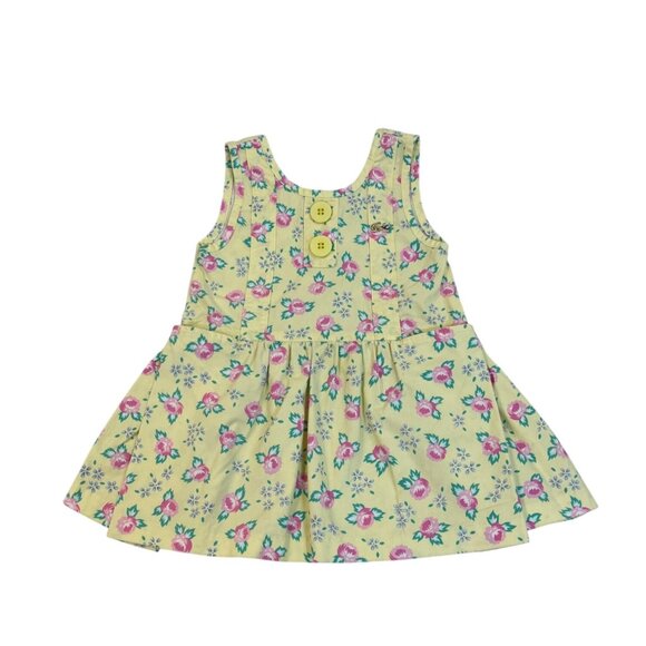 Lacoste Girls Yellow Floral Cotton Dress 4T With Back Buttons & Pockets - Picture 1 of 7